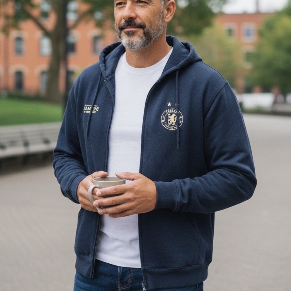 AWDis Chelsea Pullover Hoodie Full Zip Hooded Sweatshirt Sweat Shirt Medium Blue